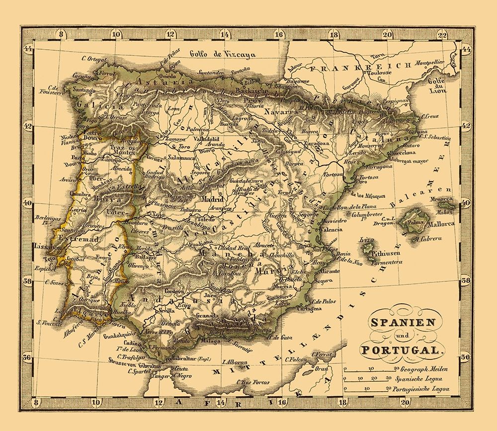 Spain Portugal - Stieler 1852