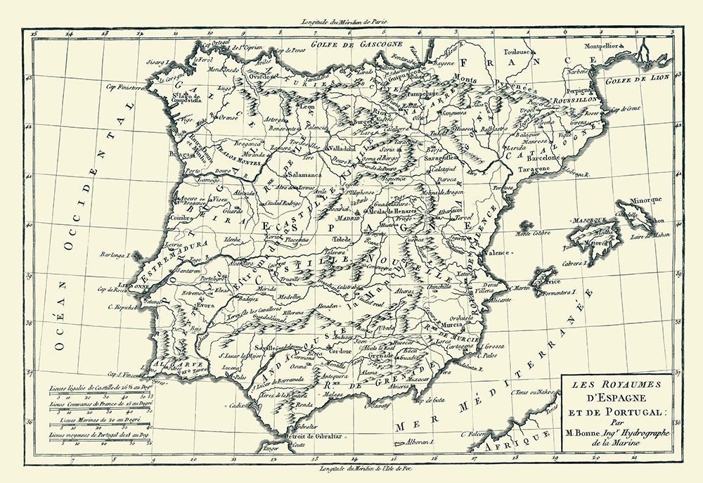 Spain Portugal - Bonne 1780