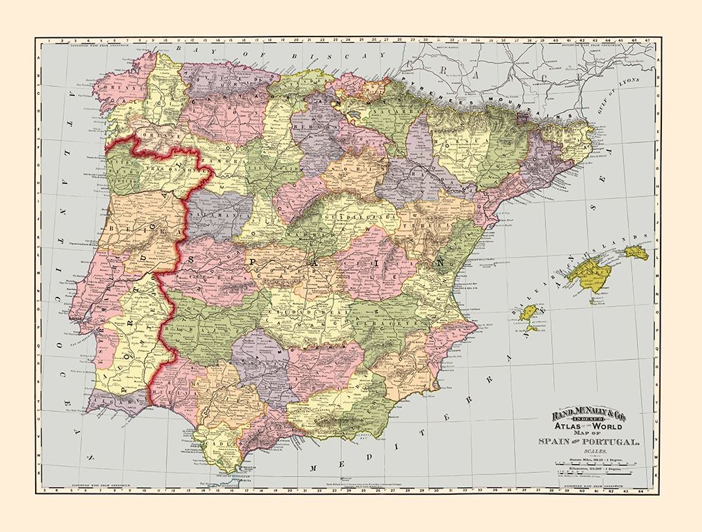 Spain Portugal - Rand McNally 1897