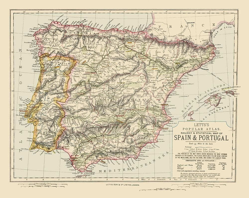 Spain Portugal - Letts 1883