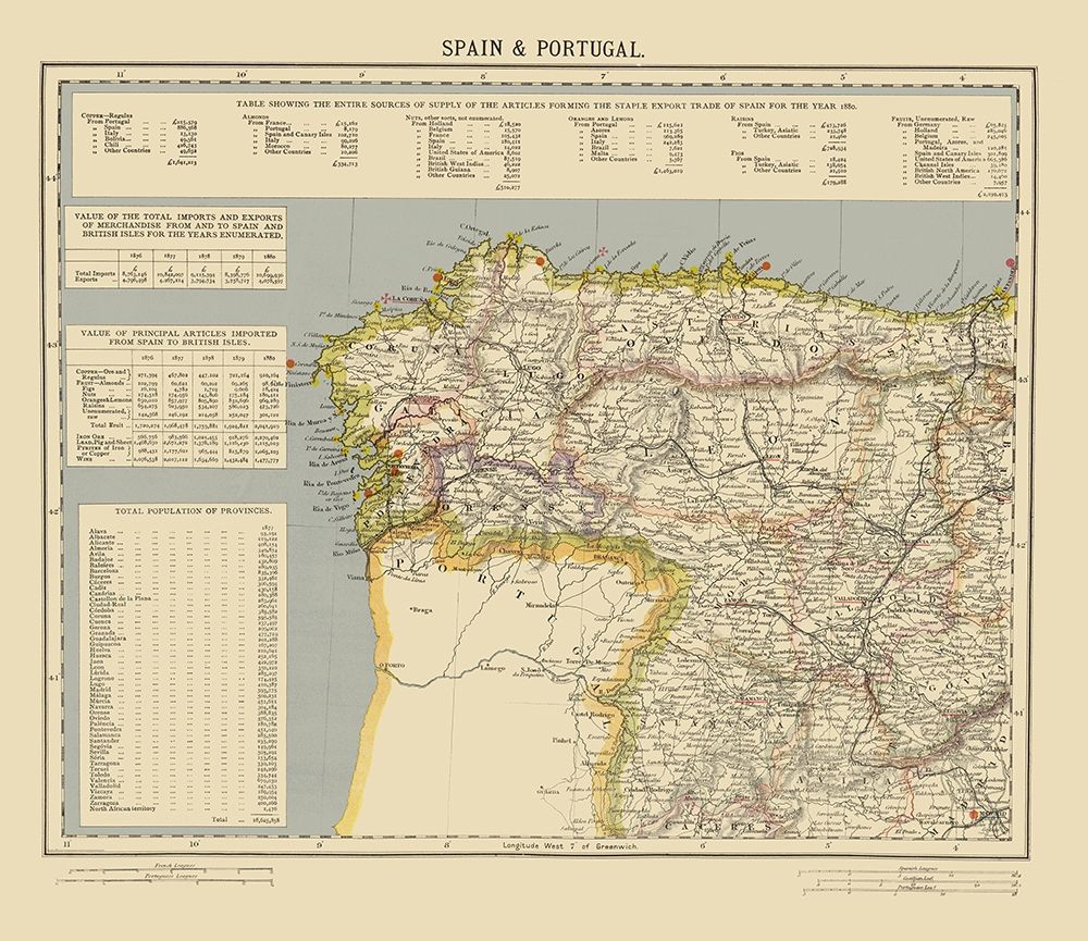 Spain Portugal - Letts 1883