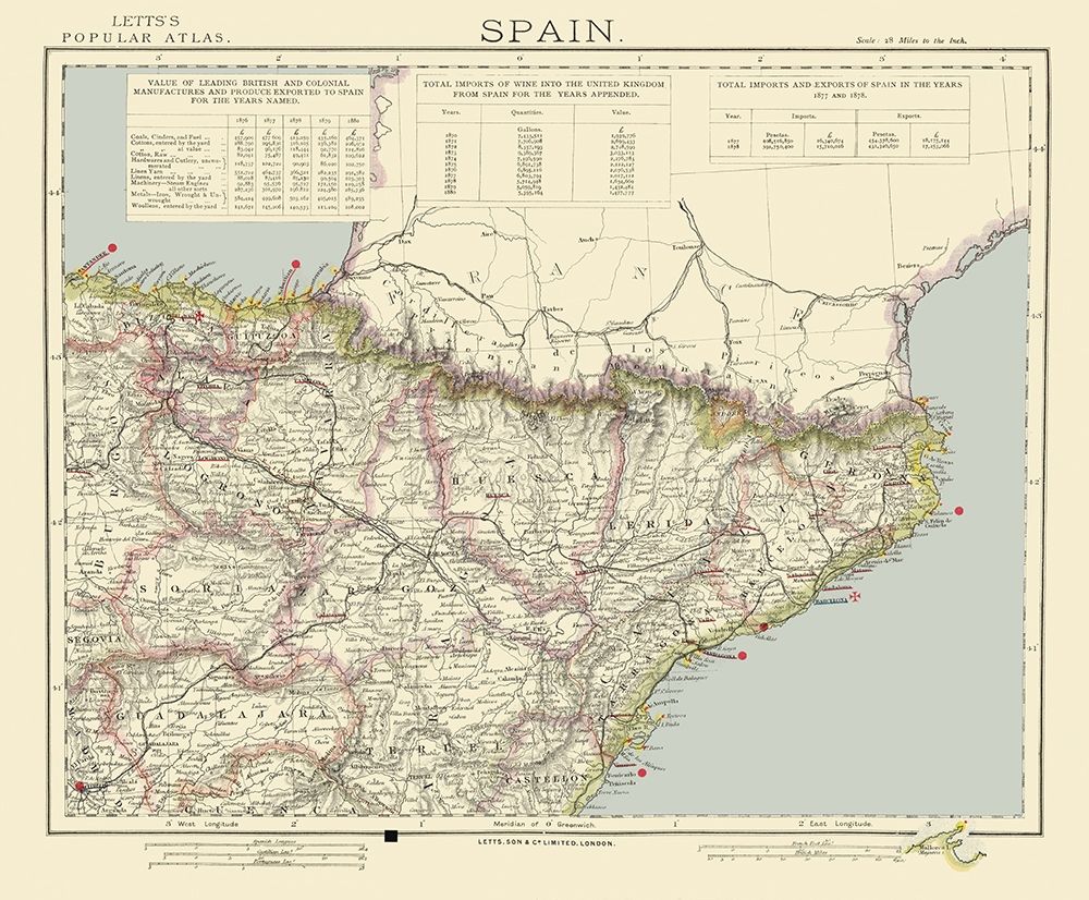 Northeast Spain - Letts 1883