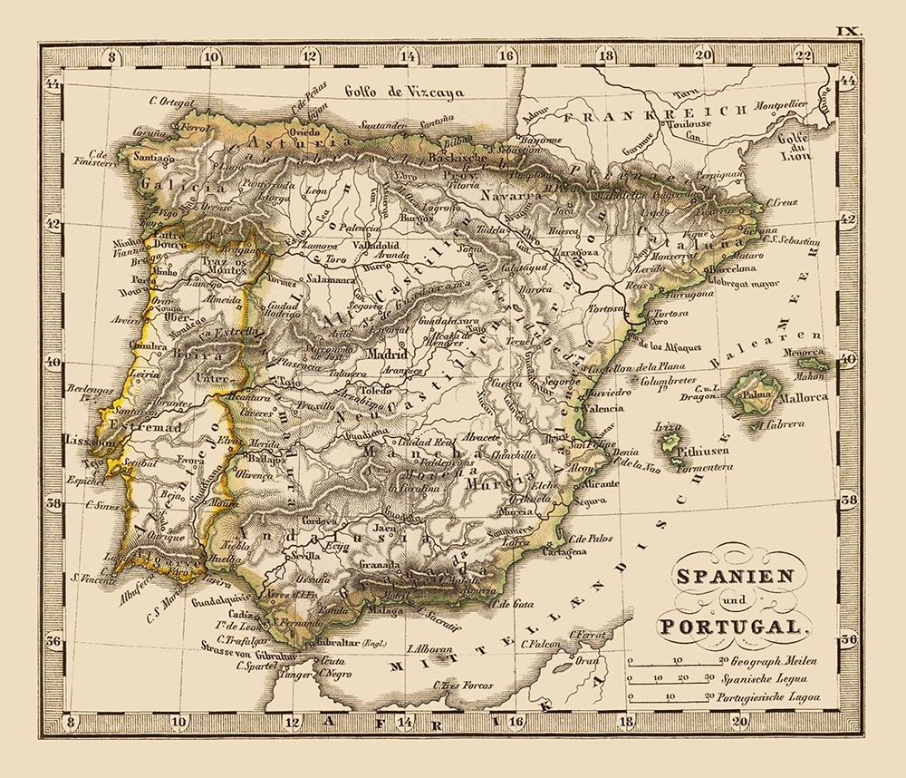Spain Portugal - Stieler 1852