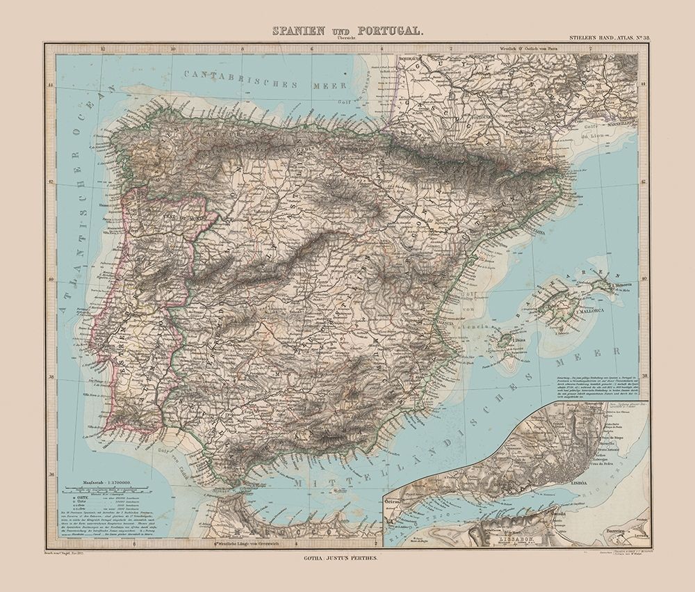 Spain Portugal Europe - Stieler 1885
