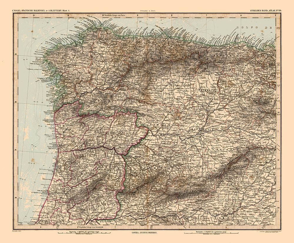 North West Spain Portugal - Stieler 1885