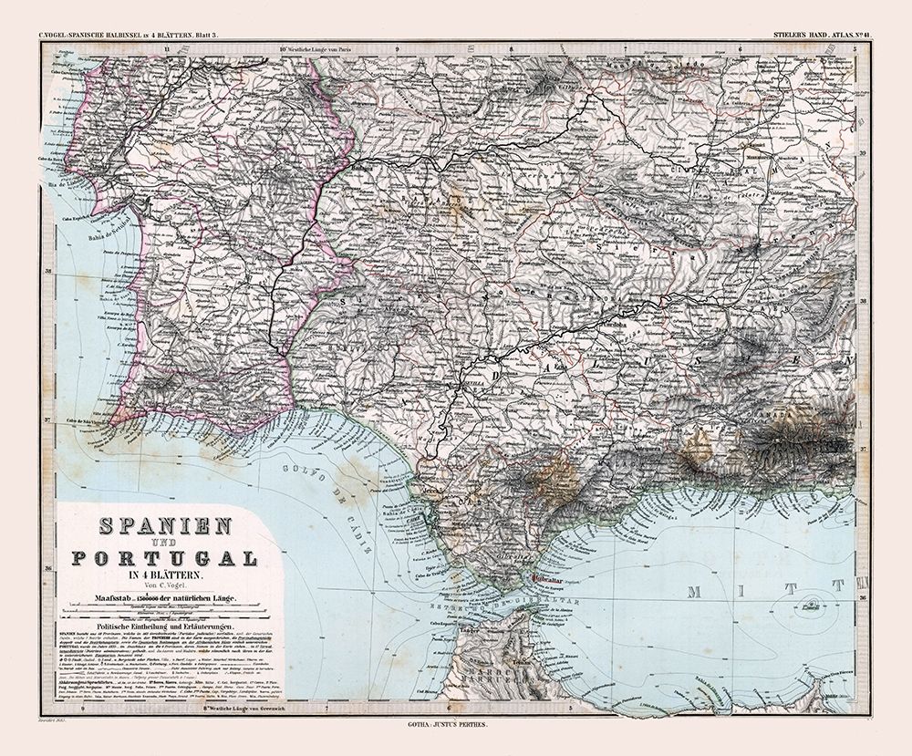Southwest Spain Portugal - Stieler 1885