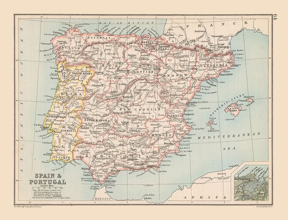 Spain Portugal - Bartholomew 1892