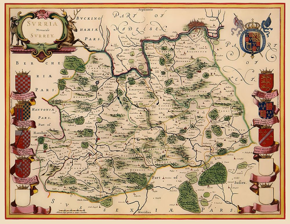 Surrey County England - Blaeu 1646