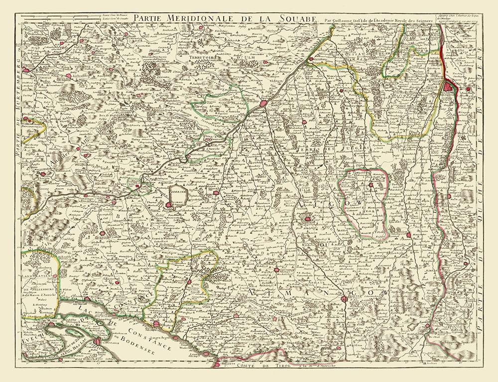 Swabia Region Germany - De Lisle 1704