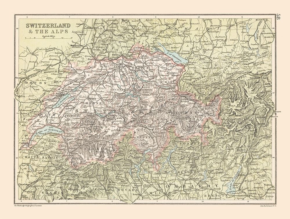 Alps Switzerland - Bartholomew 1892