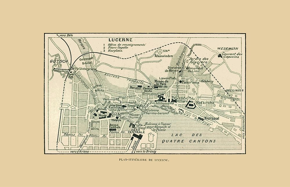 Lucerne Switzerland Route Plan - Swiss Guide 1917