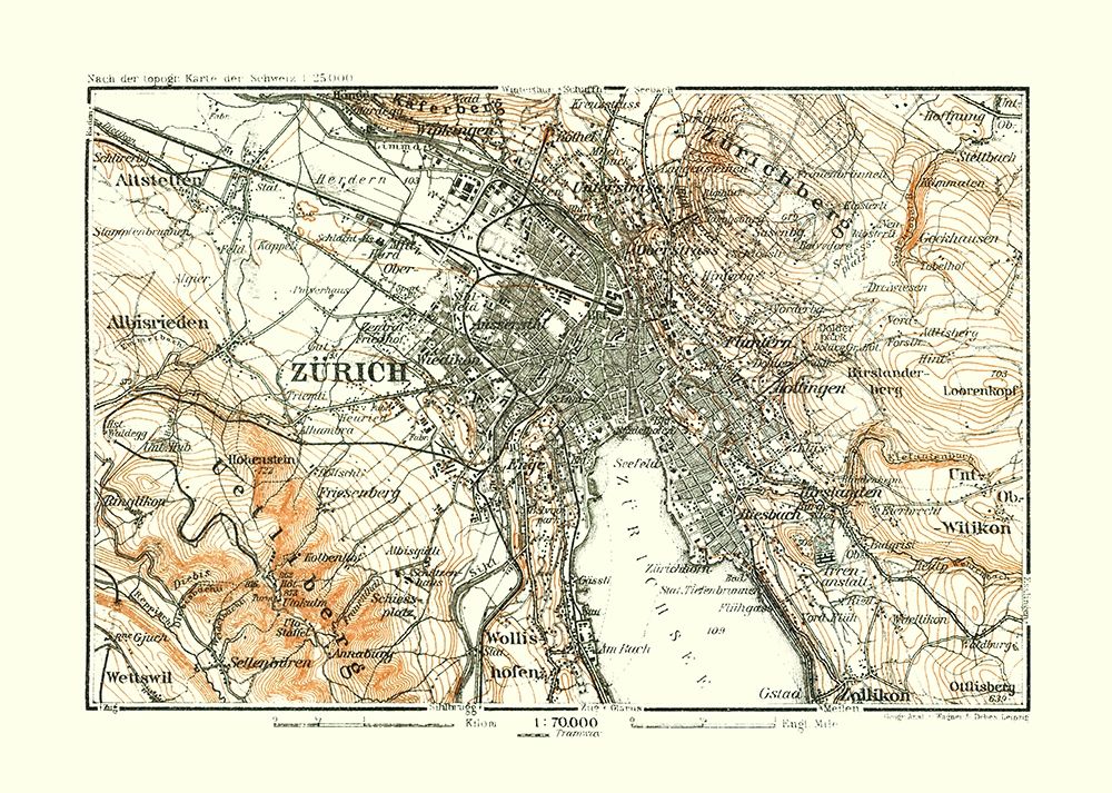 Zurich Switzerland Elevation - Baedeker 1921