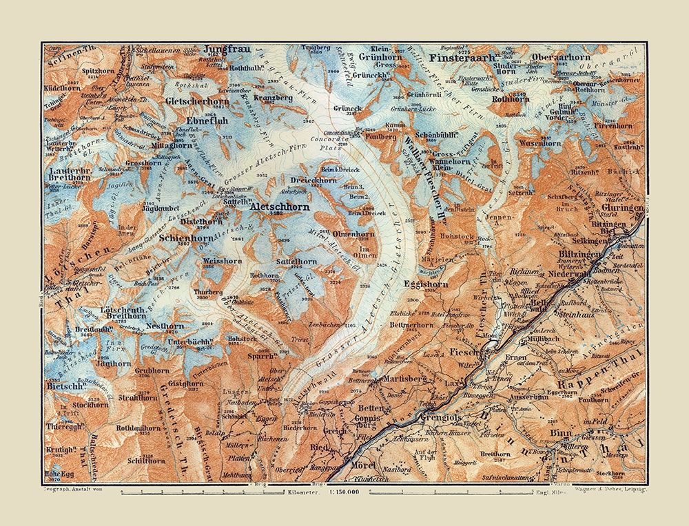 Aletschhorn Region Switzerland - Baedeker 1921