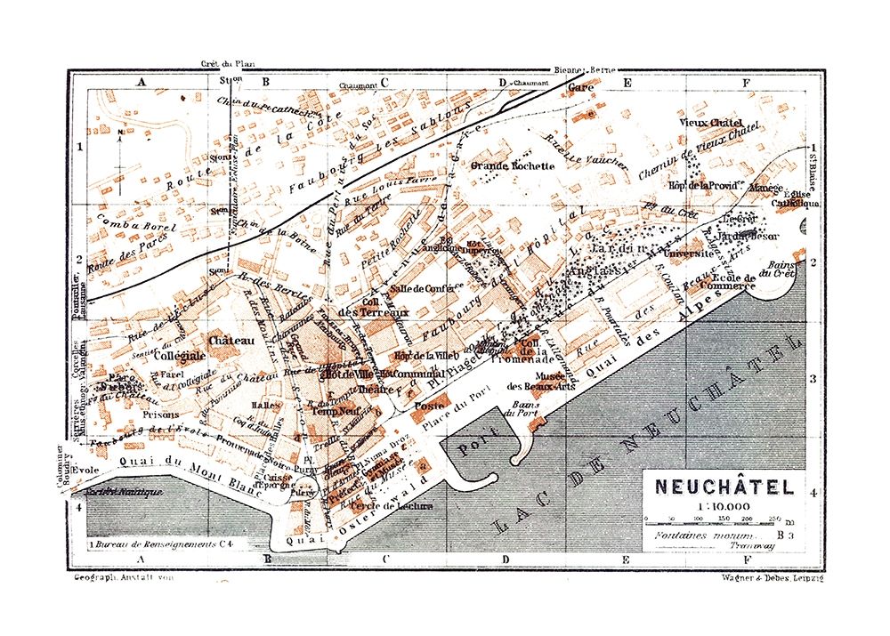 Neuchatel Switzerland - Baedeker 1921