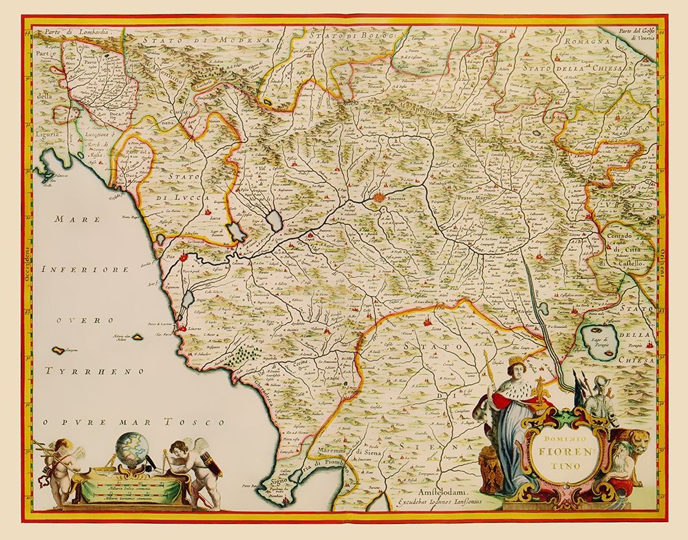 Tuscany Region Italy - Blaeu 1635