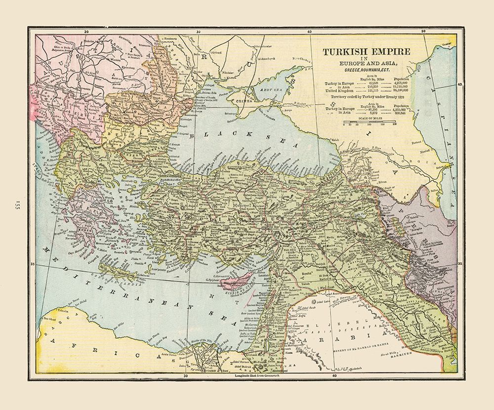 Turkish Empire Middle East - Cram 1892