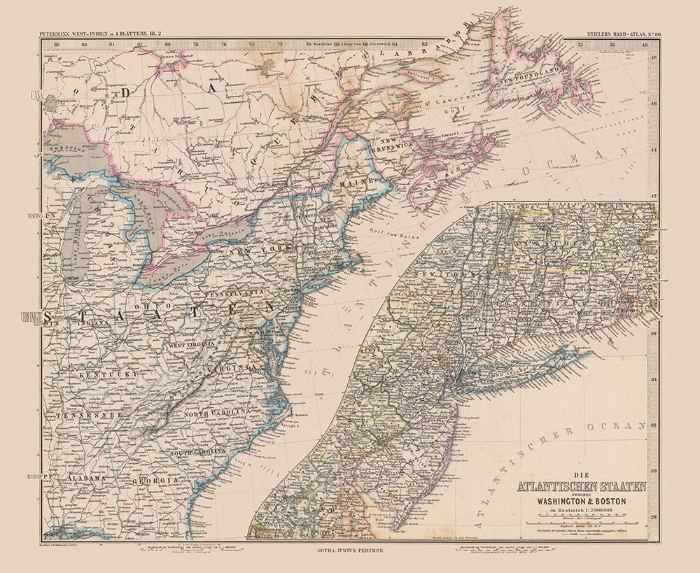Eastern United States Canada - Stieler 1885