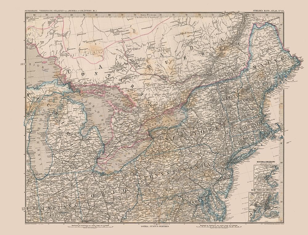 North Eastern US, Canada - Stielers 1885