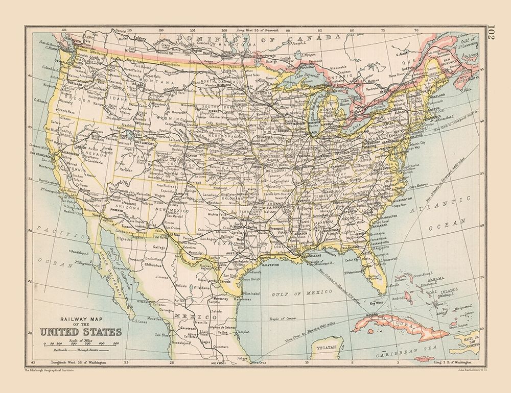 Railway Map of United States - Bartholomew 1892