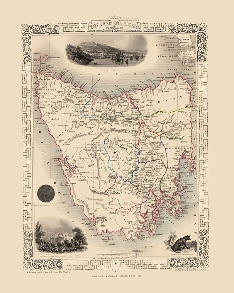Van Diemens Land Tasmania Australia - Tallis 1851