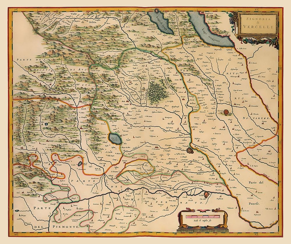 Vercelli Region Italy - Blaeu 1640