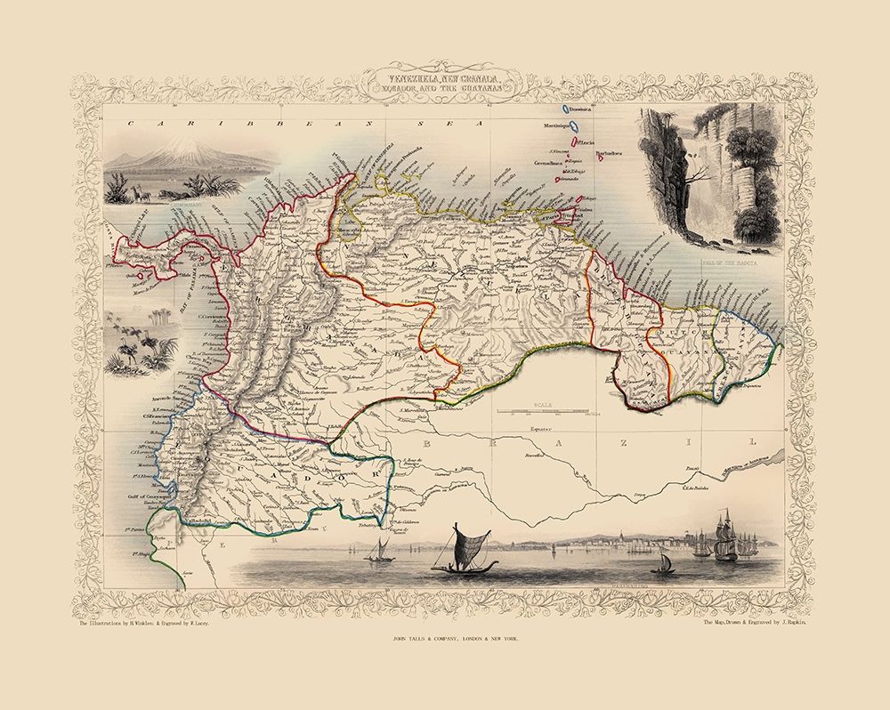 Venezuela New Granada Ecuador Guyana - Tallis 1851