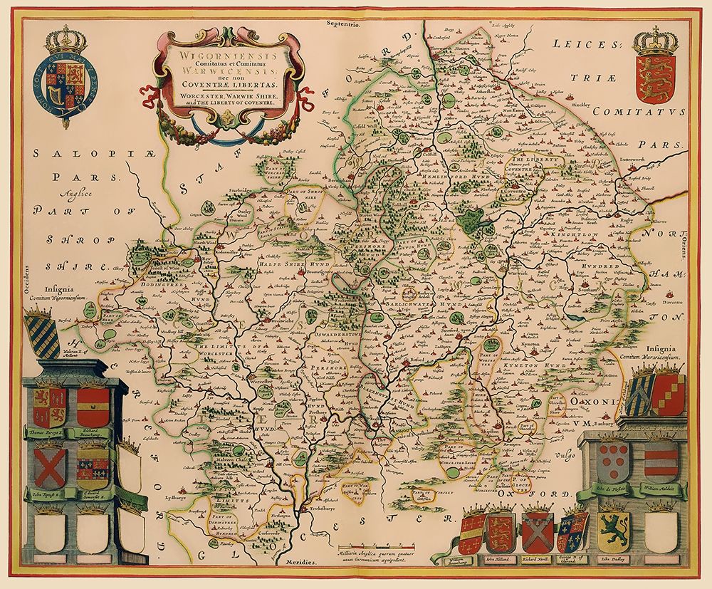 Warwickshire Worcestershire England - Jansson 1646
