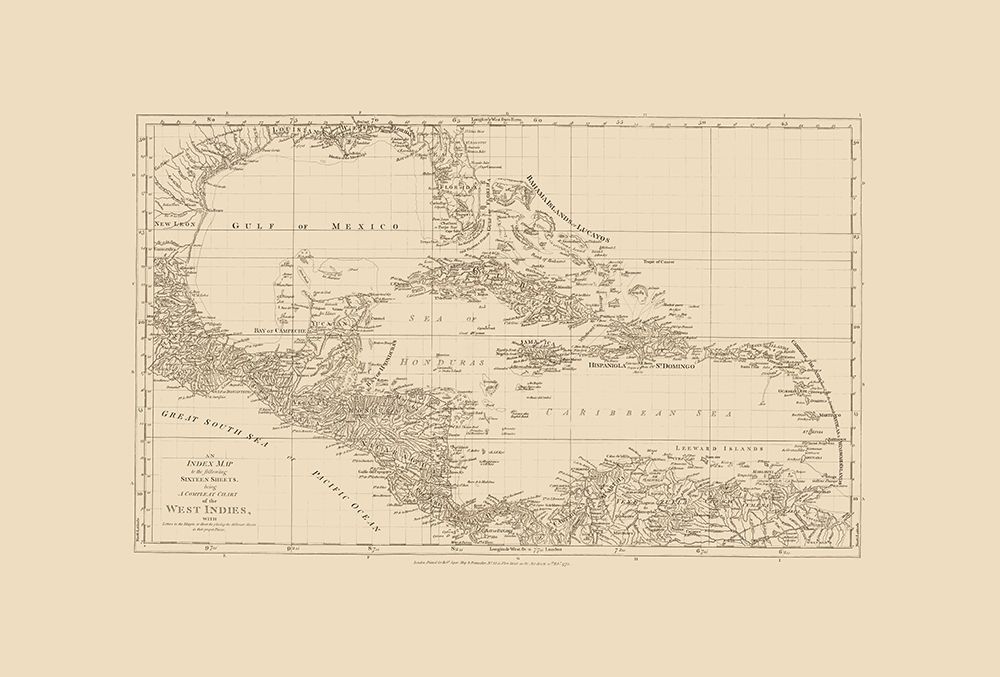 Chart West Indies Caribbean - Sayer 1775