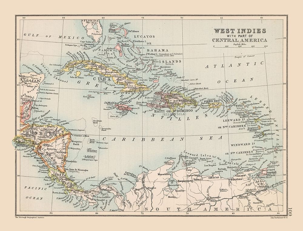 West Indies Central America - Bartholomew 1892