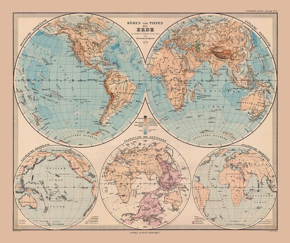 Hemispheres of Earth - Stieler 1885