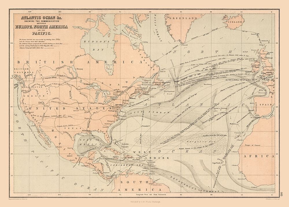 Telegraph Lines Europe America - Black 1867