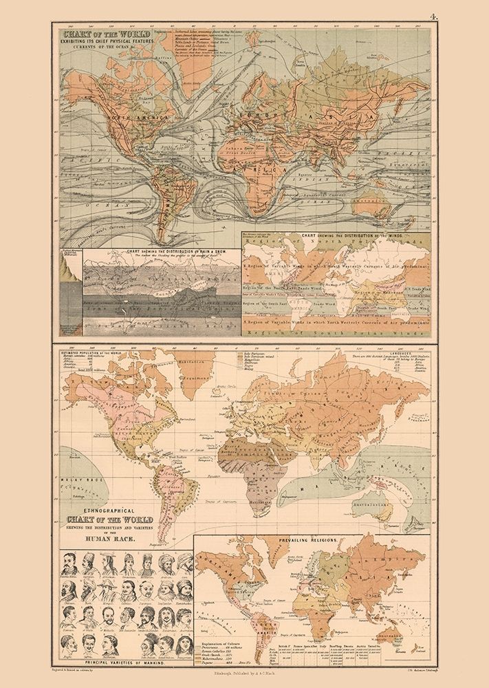 Ocean Currents Human Races World - Black 1867