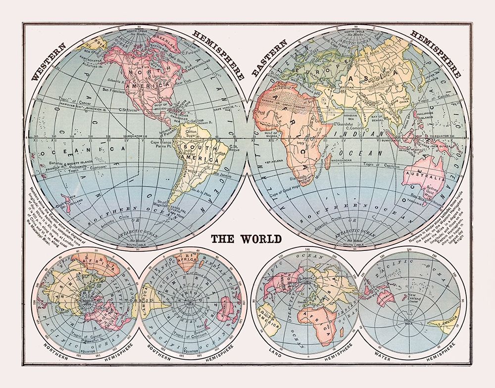Western Eastern Hemispheres - Monteith 1882