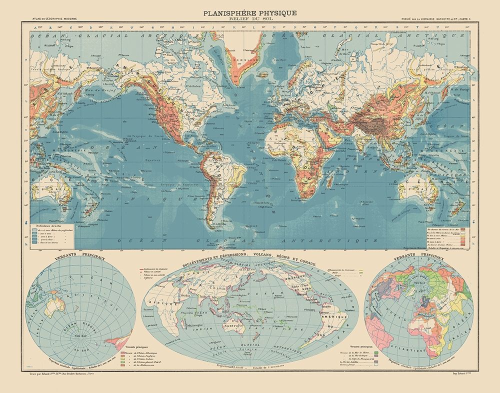 Physical Planisphere Terrain Floor - Schrader 1908