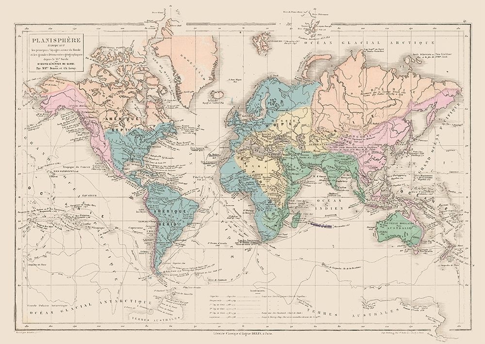 Planisphere Discoveries - Drioux 1882