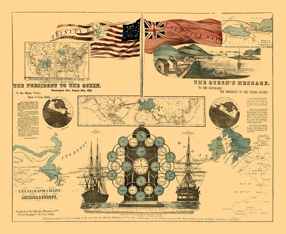 America Europe Telegraph Chart - Magnus 1858