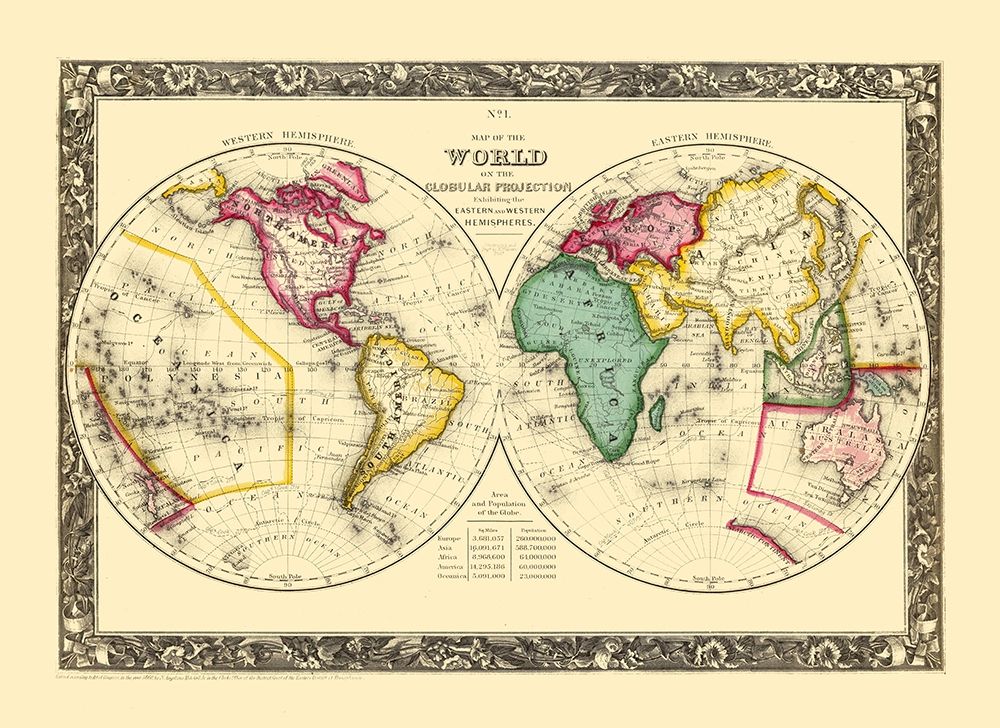 World Globular Projection - Mitchell 1860