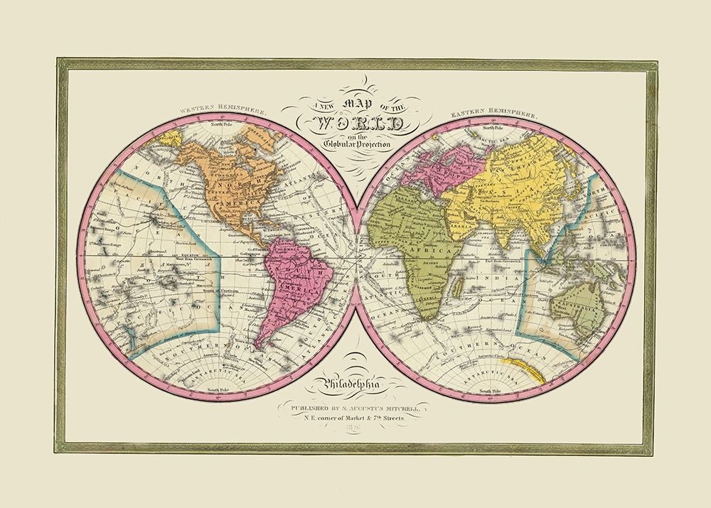 World Globular Projection - Mitchell 1846