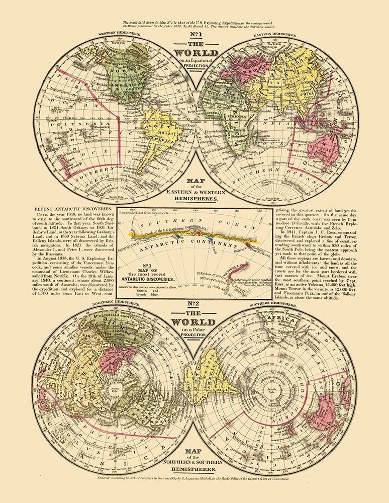 Equatorial Polar Projections - Mitchell 1839