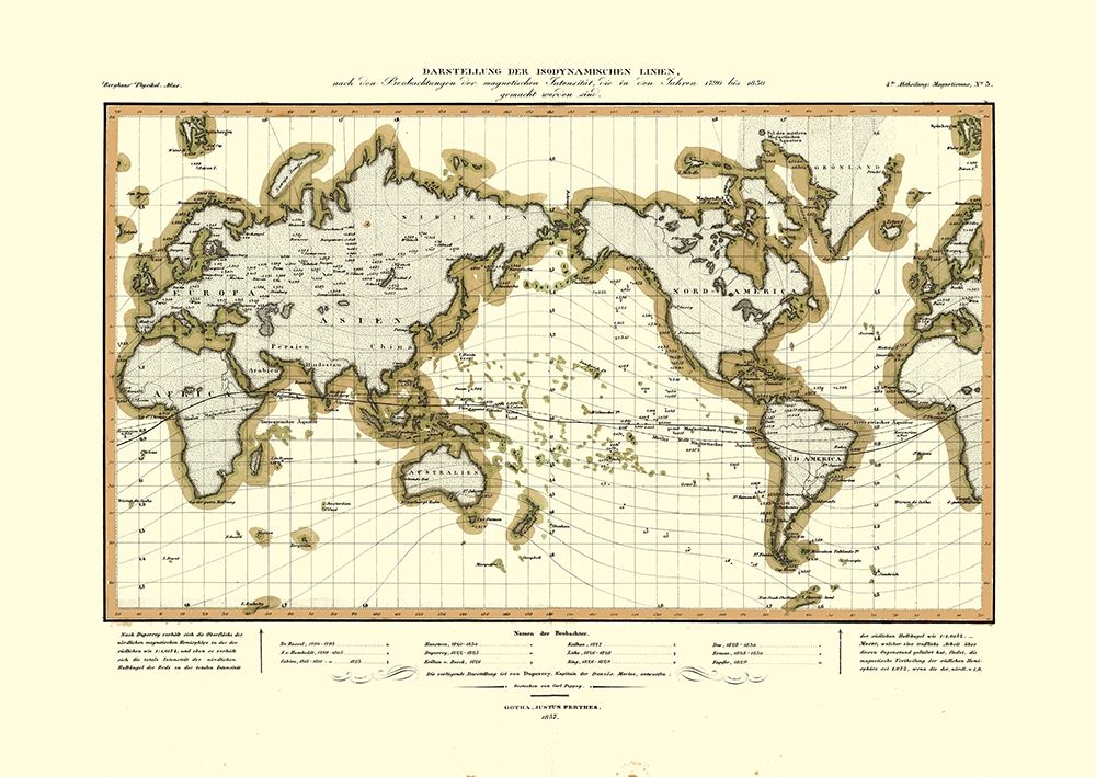 Isodynamic Lines 1790 to 1830 World - Perthes 1837
