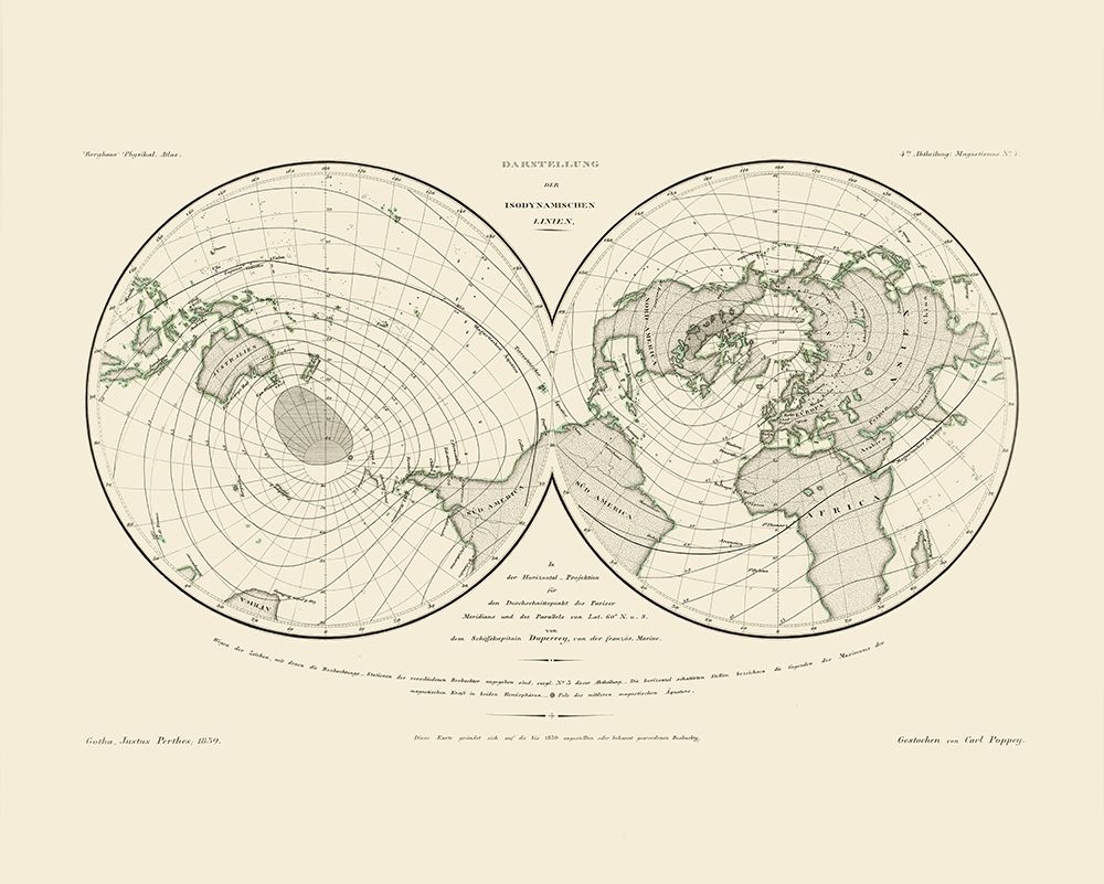 World Isodynamic Lines - Perthes 1839