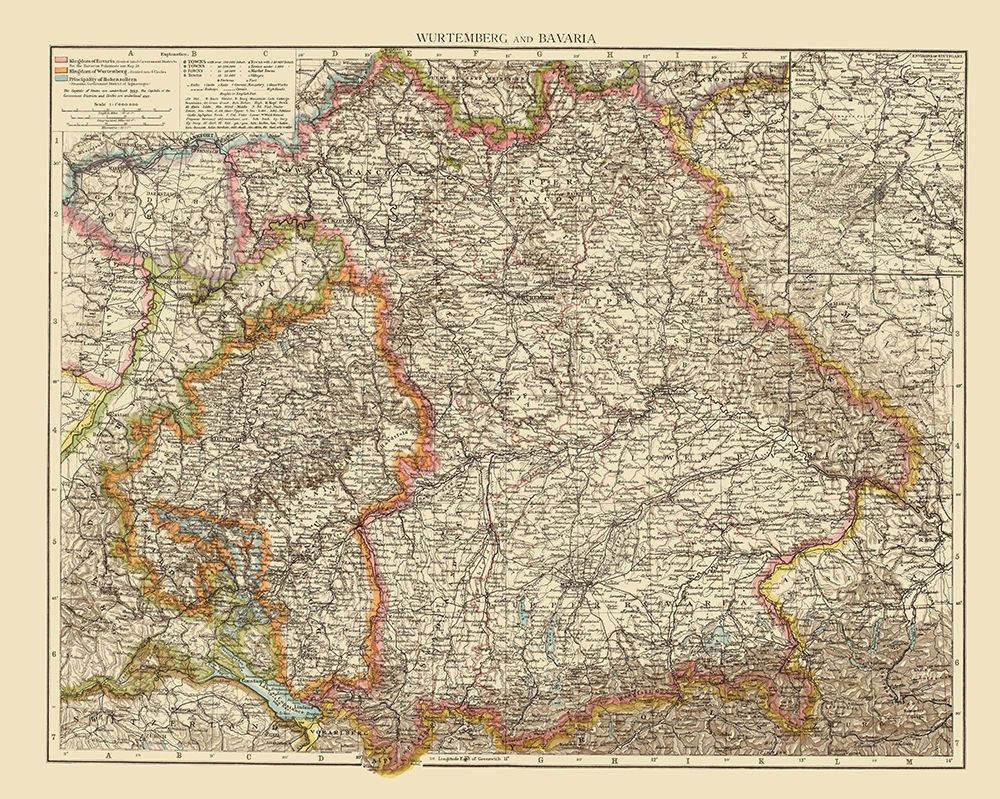 Wurtemberg Bavaria Germany - Andree 1895