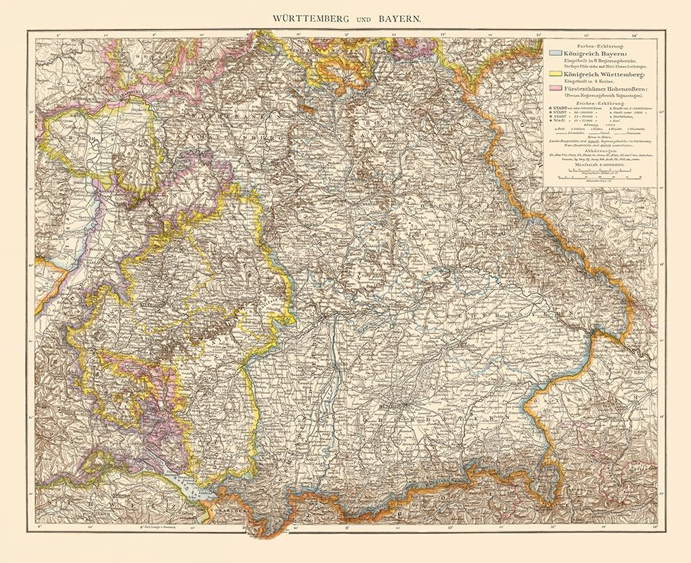 Wurtemberg Bavaria Germany - Andree 1895