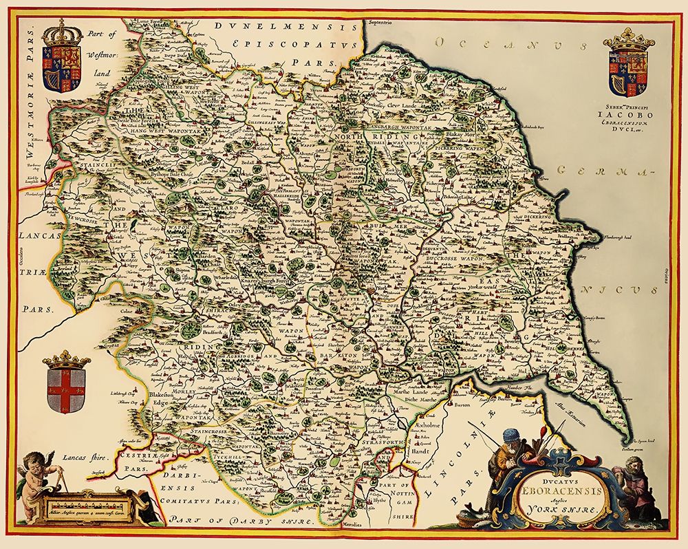 Yorkshire County England - Jansson 1645