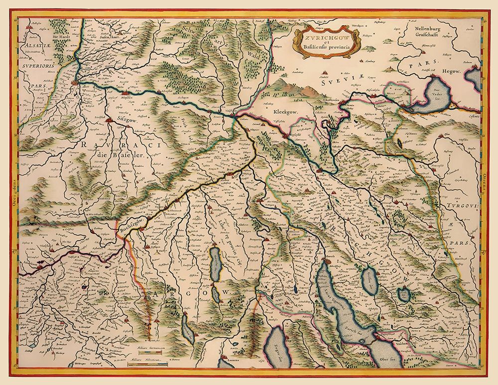 Zurich Region Switzerland - Blaeu 1635