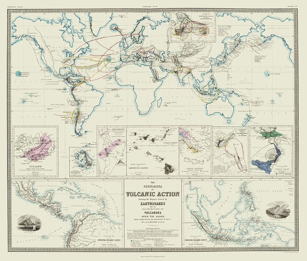 Global Volcanic Action Earthquakes - Johnston 1854