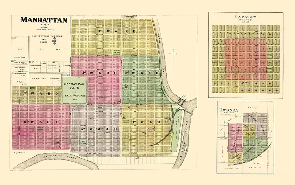 Manhattan, Coronado, Towanda Kansas - Everts 1887