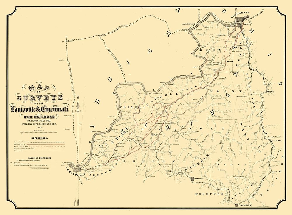 Louisville Cincinnati Railroad Kentucky - St John 1866