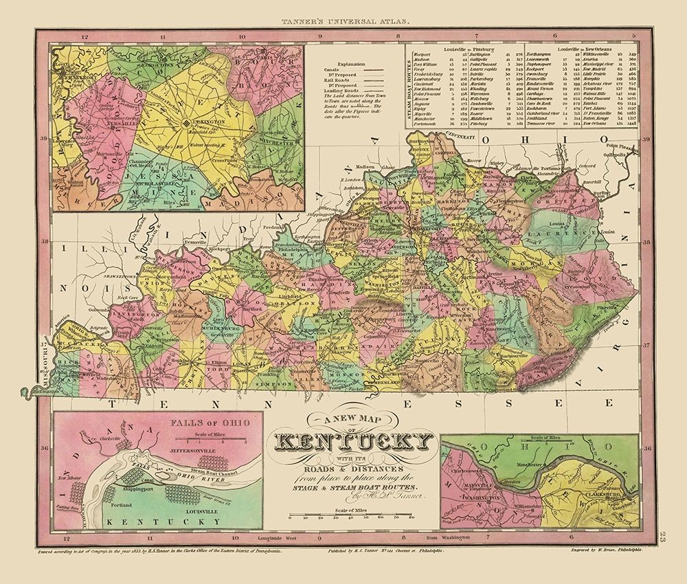 Kentucky, Tennessee Counties - Tanner 1833