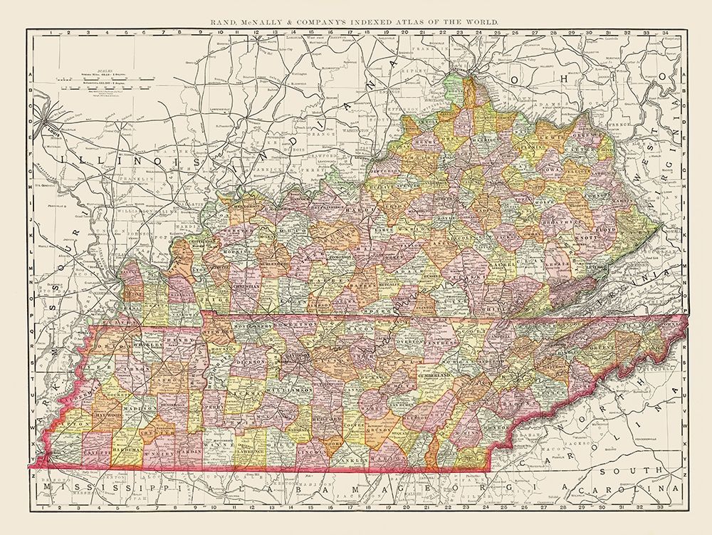 Kentucky, Tennessee Counties - Rand McNally 1897